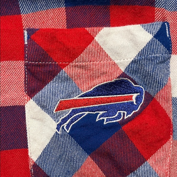 NFL Women’s Red and Blue Checkered Flannel Button Down Buffalo Bills Shirt XL - Picture 4 of 7